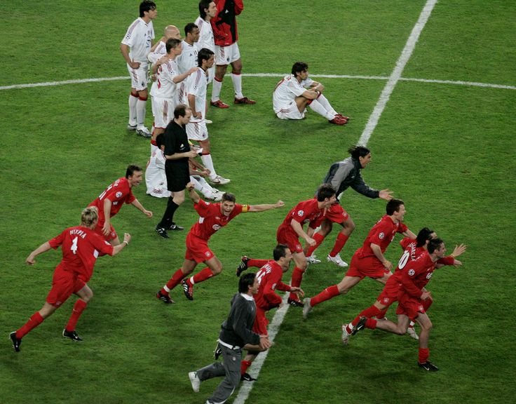 Liverpool celebrates after Shevchenko missed the penalty for Milan