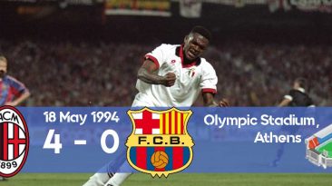 Milan scores 4 goals against Barcelona during the 1994 Champions League final